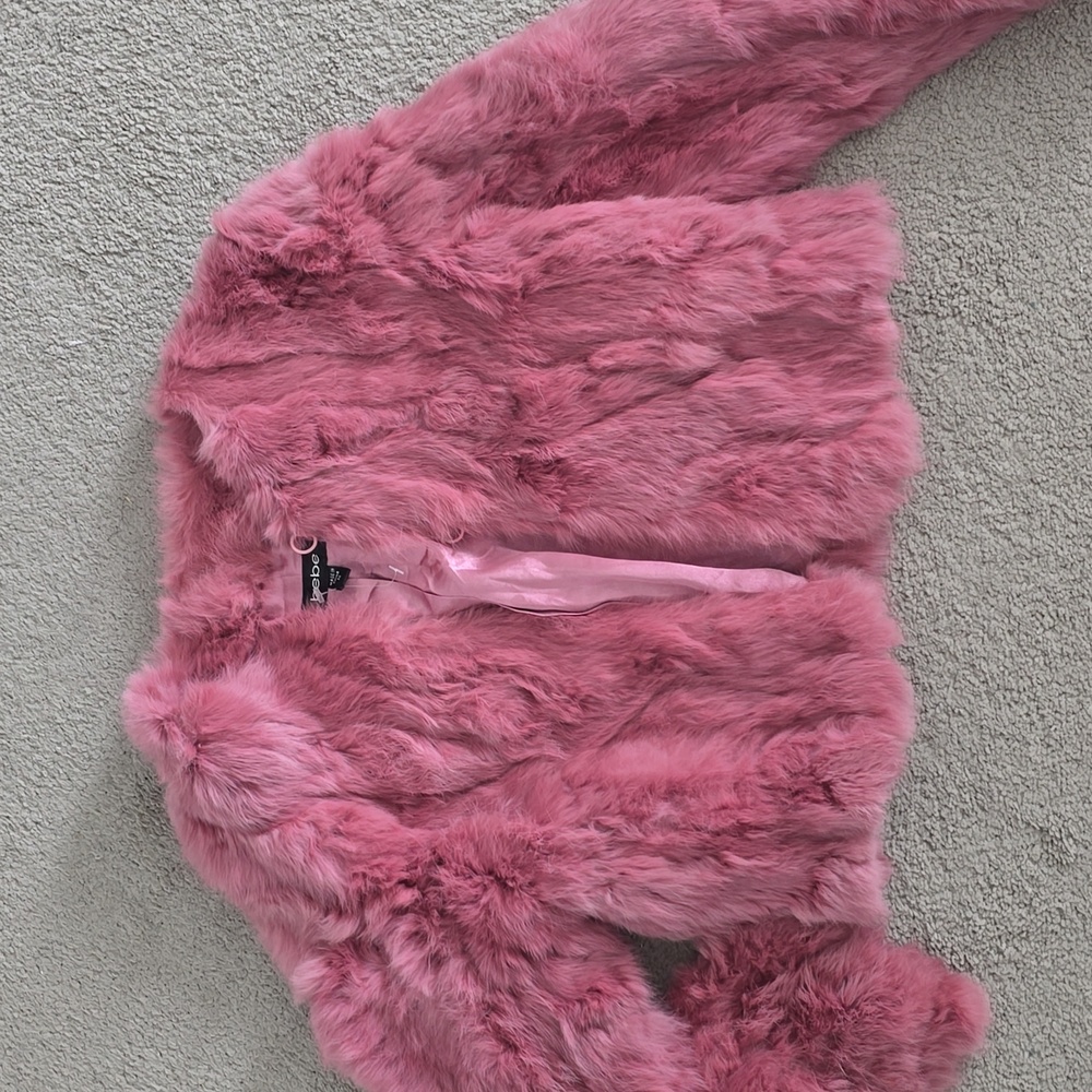 Bebe Pink Teddy Jacket with Rabbit fur and Cropped Style